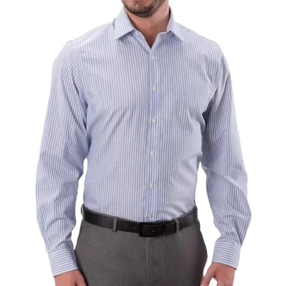 🆕 MICHAEL KORS Classic-Fit Non-Iron Blue Stripe Dress Shirt size 17.5. 34/35